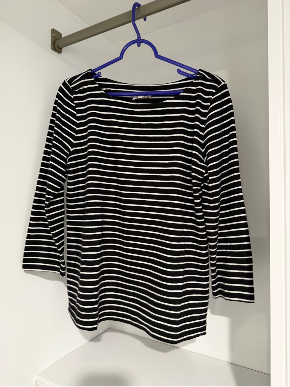 LOFT Women's Black and White Striped Boatneck Top